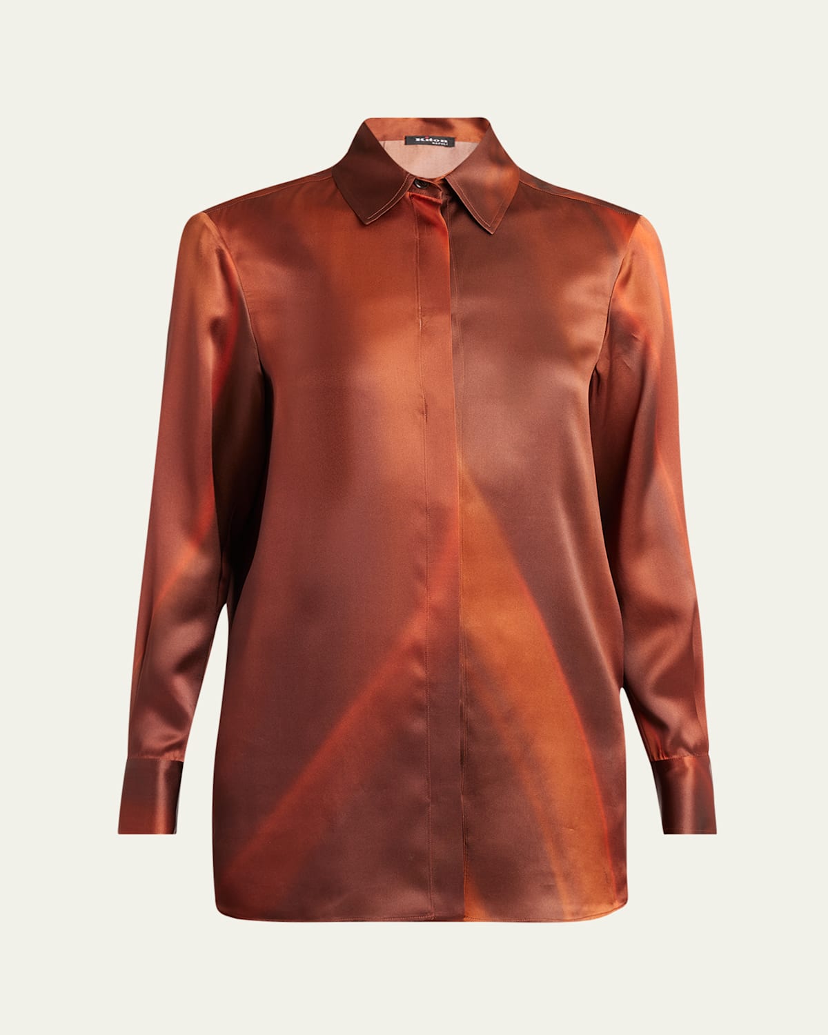 Kiton Abstract-print Silk Button-down Shirt In Brown