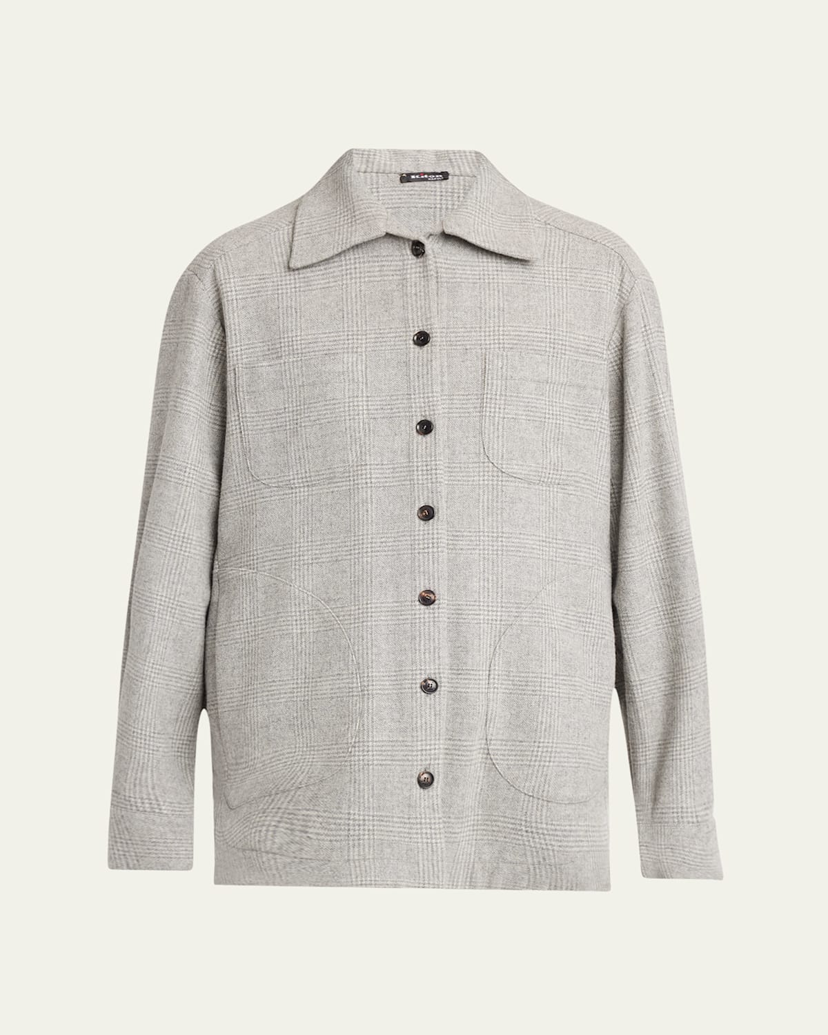 Kiton Plaid Button Down Wool Cashmere Shirt In Gray