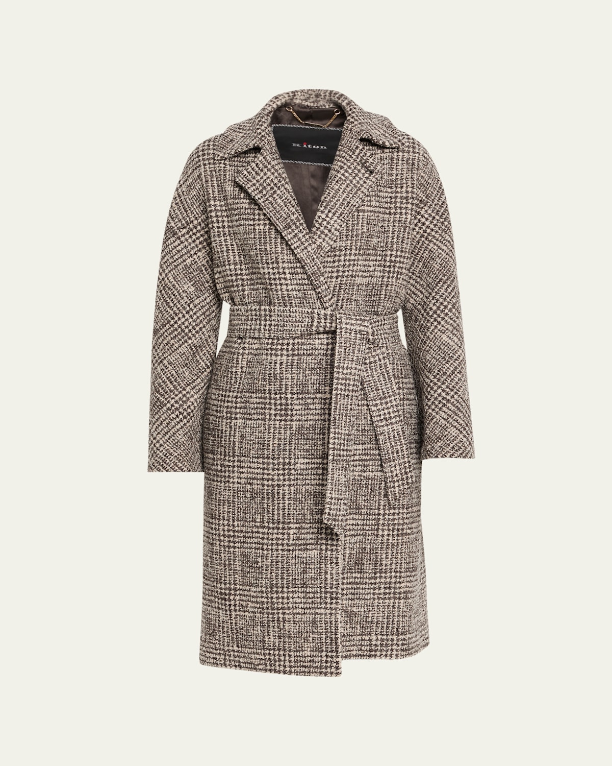 Kiton Check Tweed Wrap Long Coat In Gray