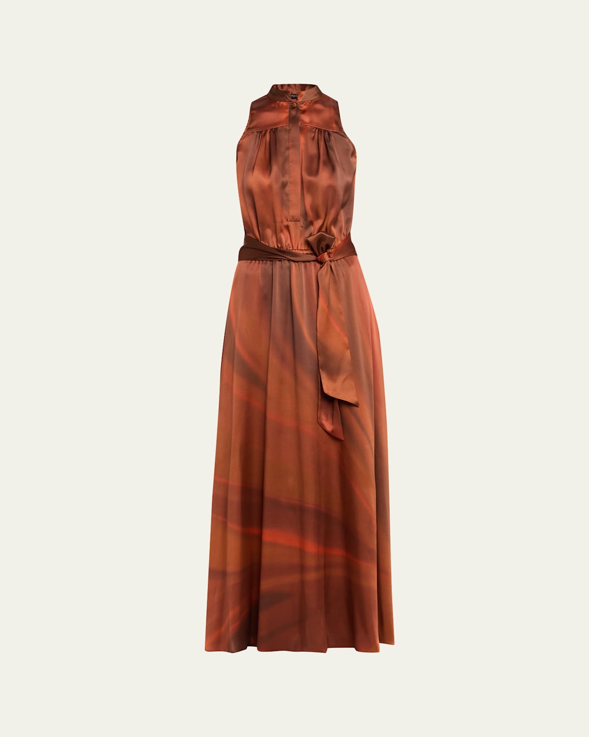 Kiton Sleeveless Belted Silk Maxi Dress In Brown