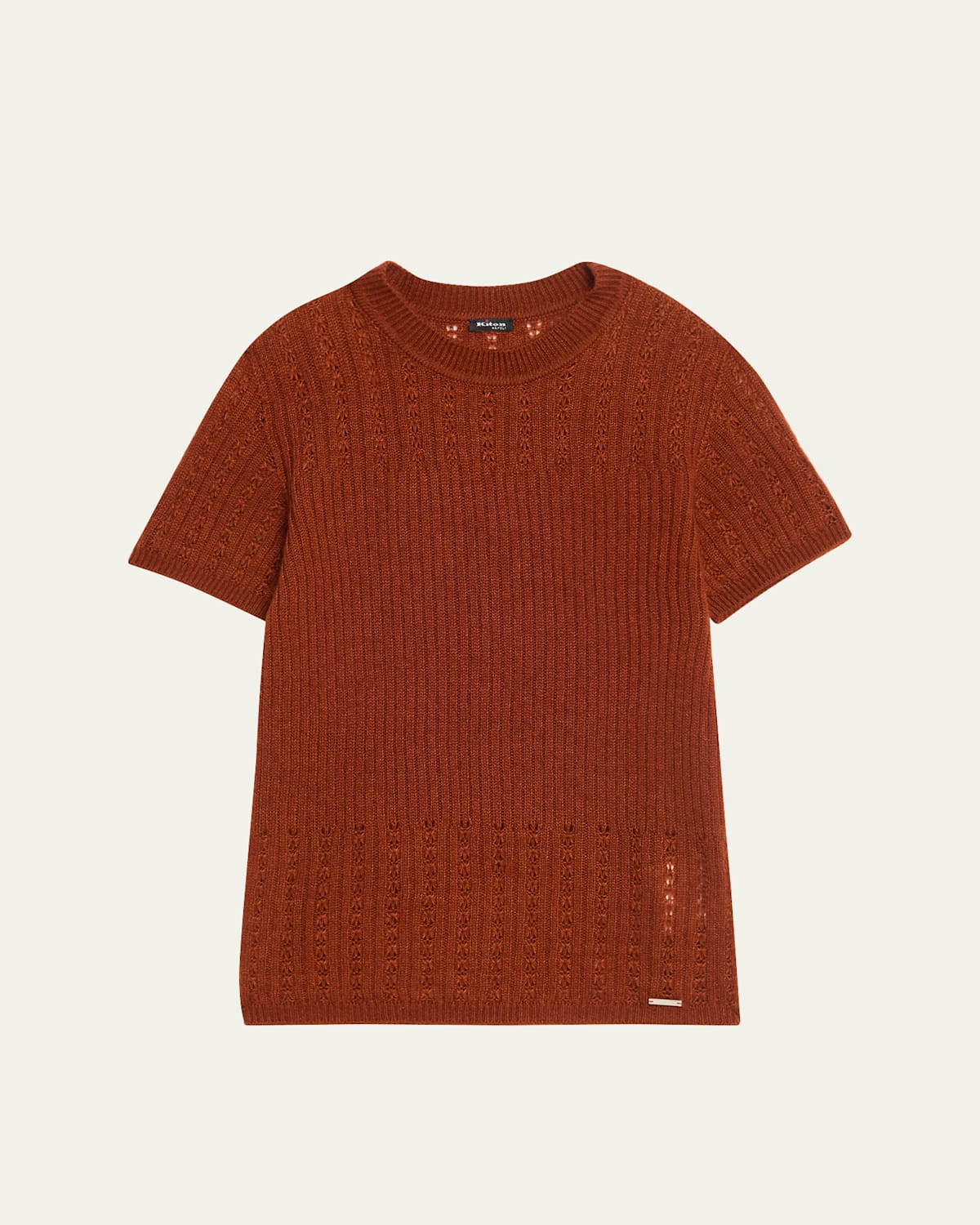 Kiton Cashmere-silk Short-sleeve Sweater In Brown