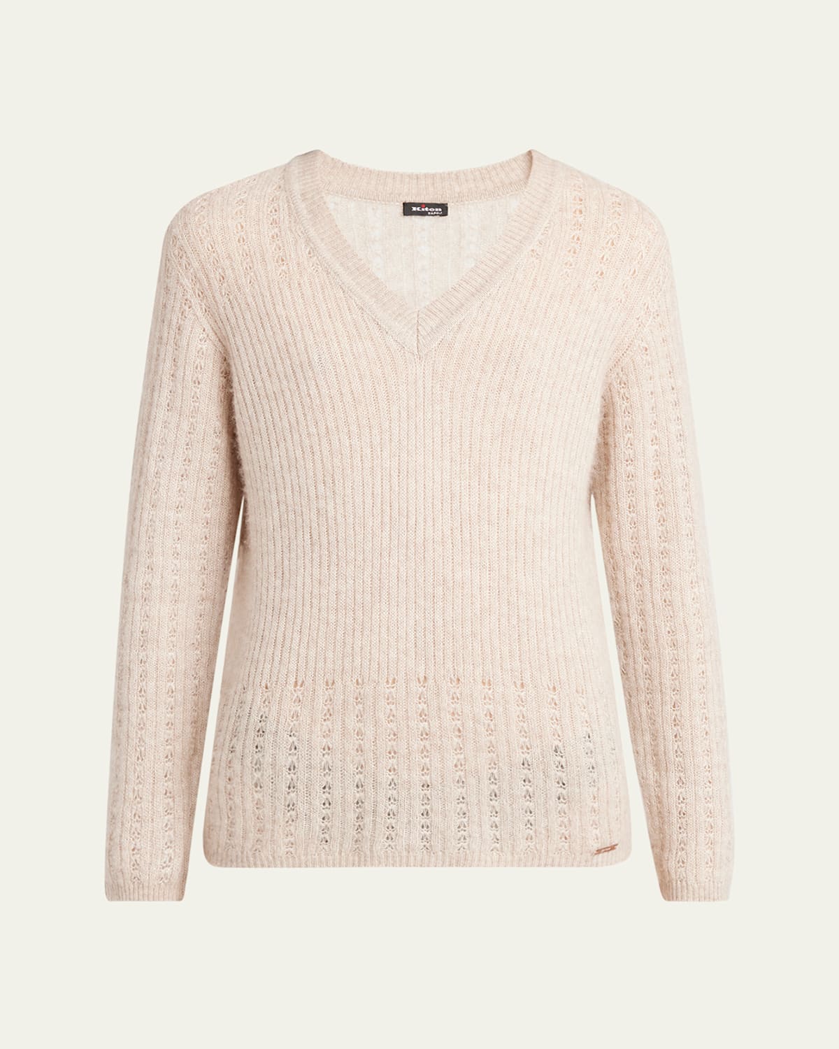 Kiton Openwork Cashmere Knit V-neck Sweater In Neutral