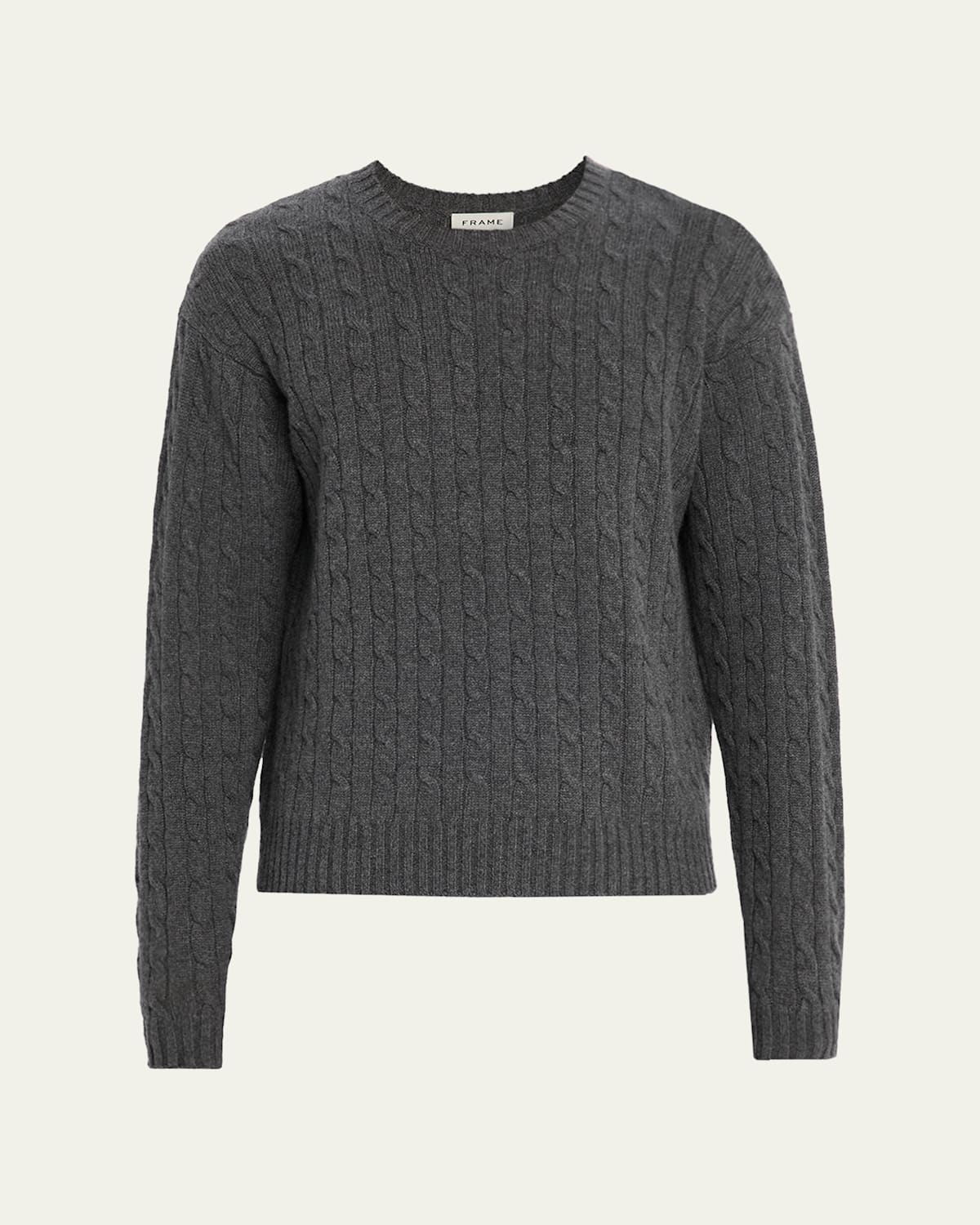 Men's Cable Knit Cashmere and Wool Crewneck Sweater