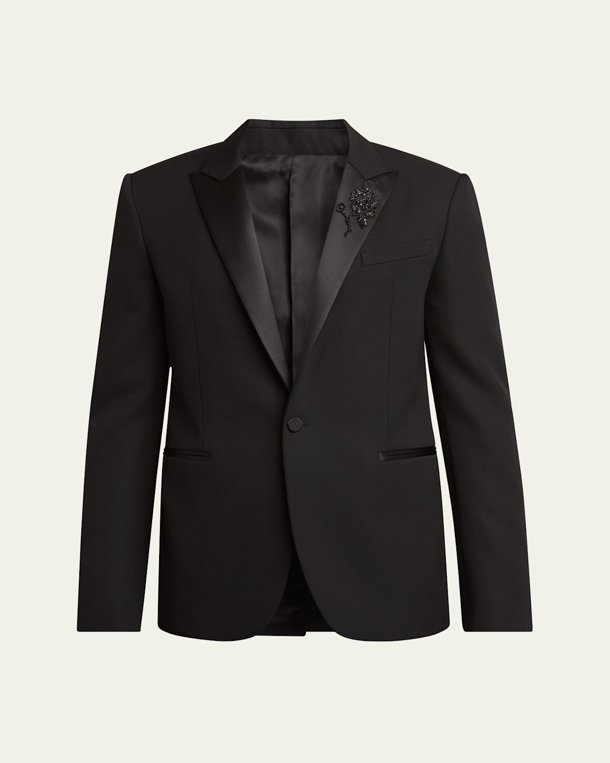 Men's Beaded Rose Wool and Satin Tuxedo Jacket