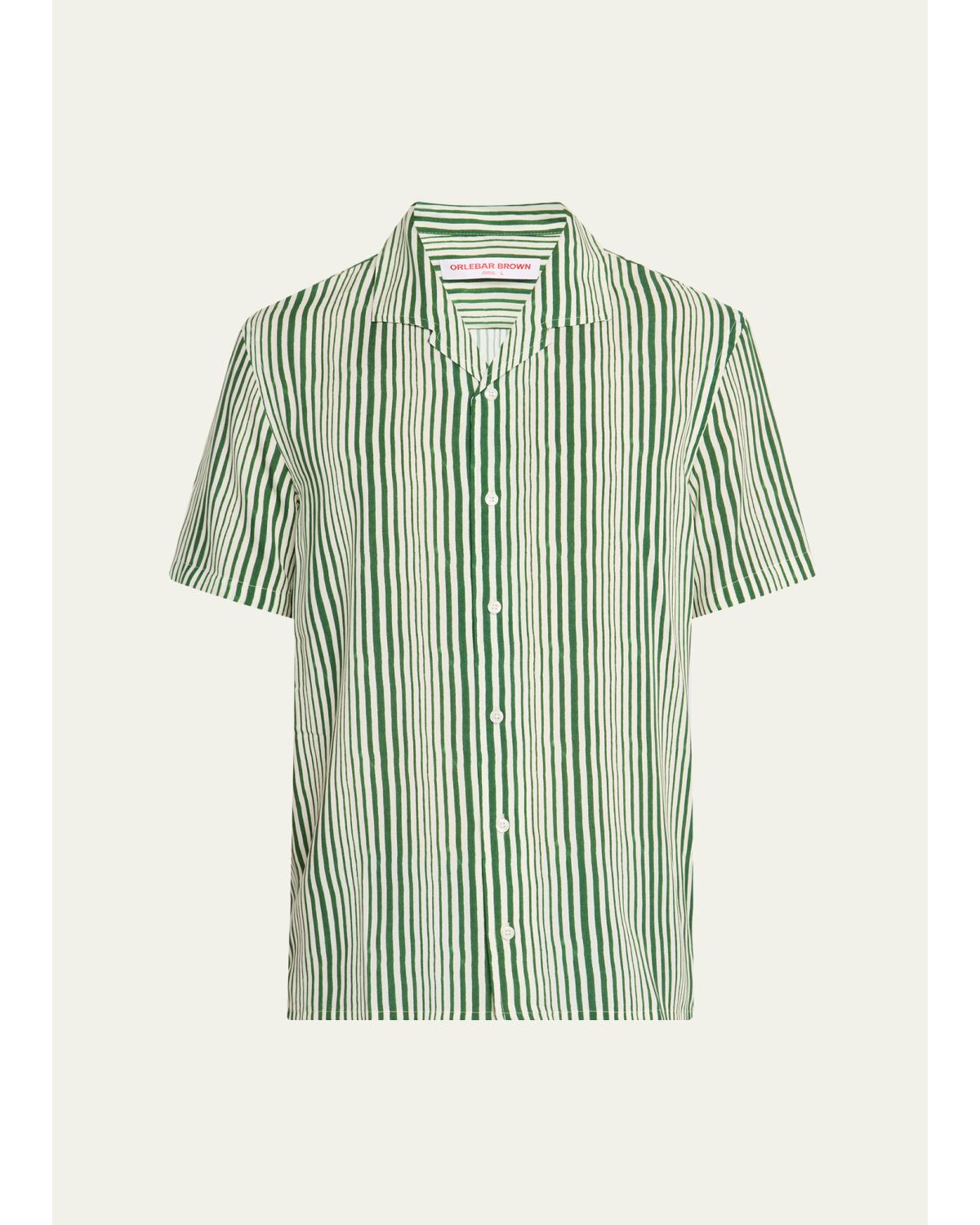 Men'S Hibbert Lyocell Shore-Stripe Classic Fit Short-Sleeve Shirt