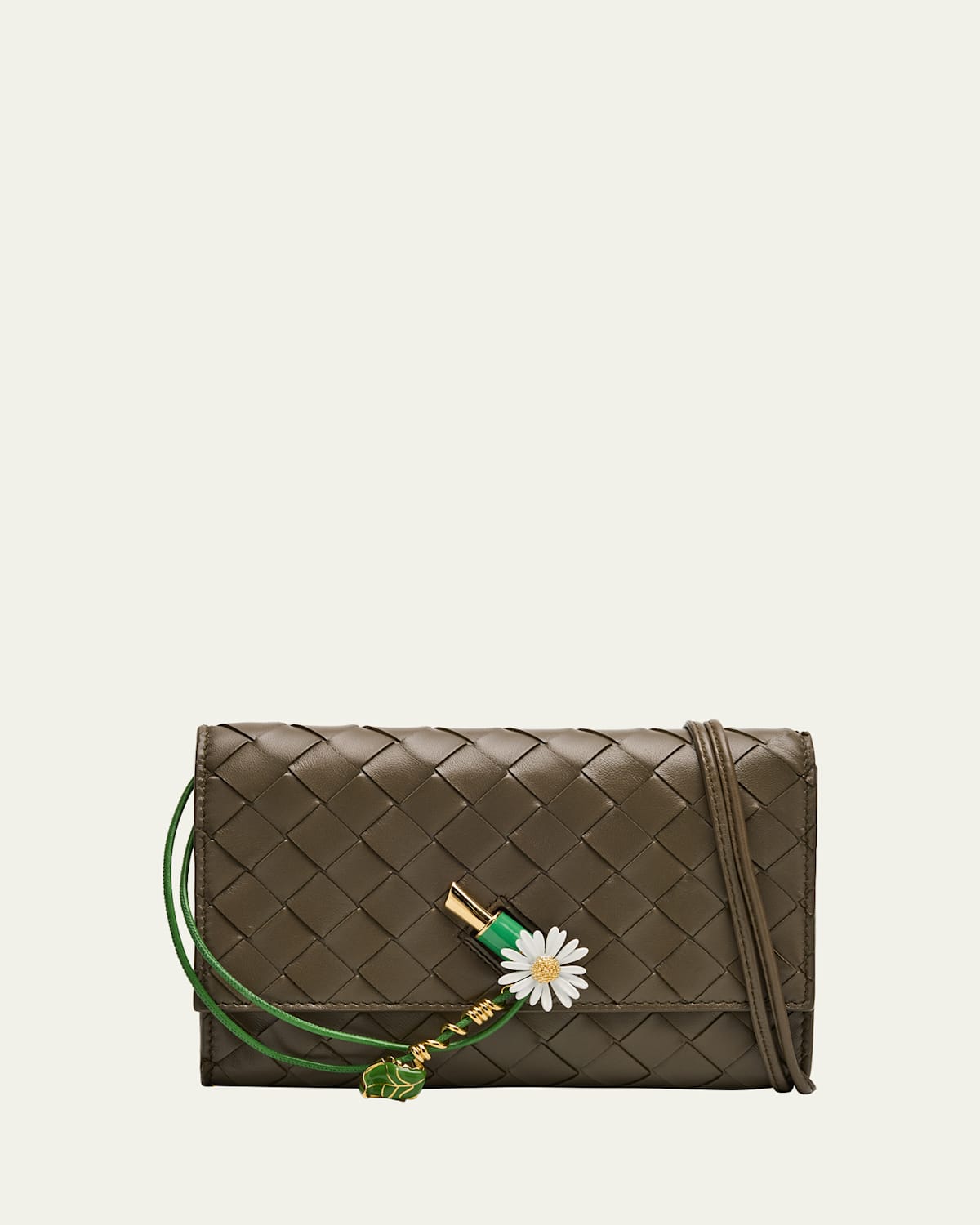 Bottega Veneta Andiamo Leather Pouch Bag With Enamel Daisy Flower