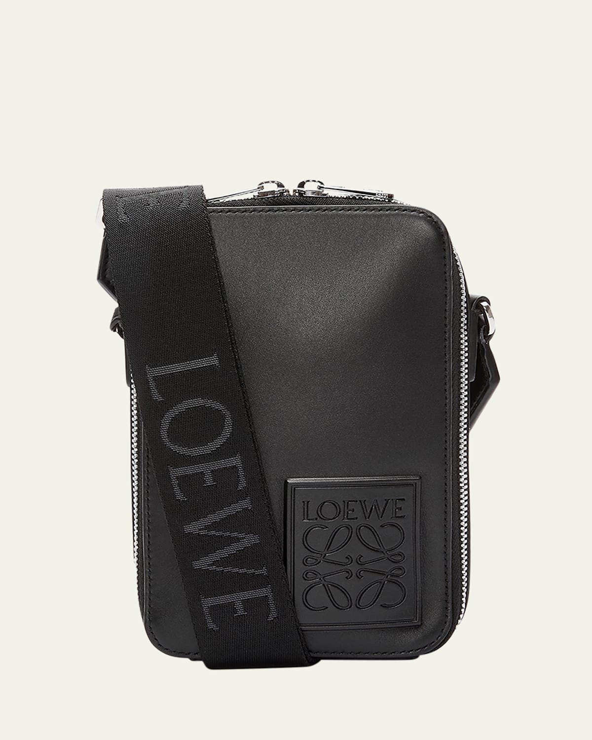 Loewe Men's Logo-patch Vertical Leather Crossbody Bag