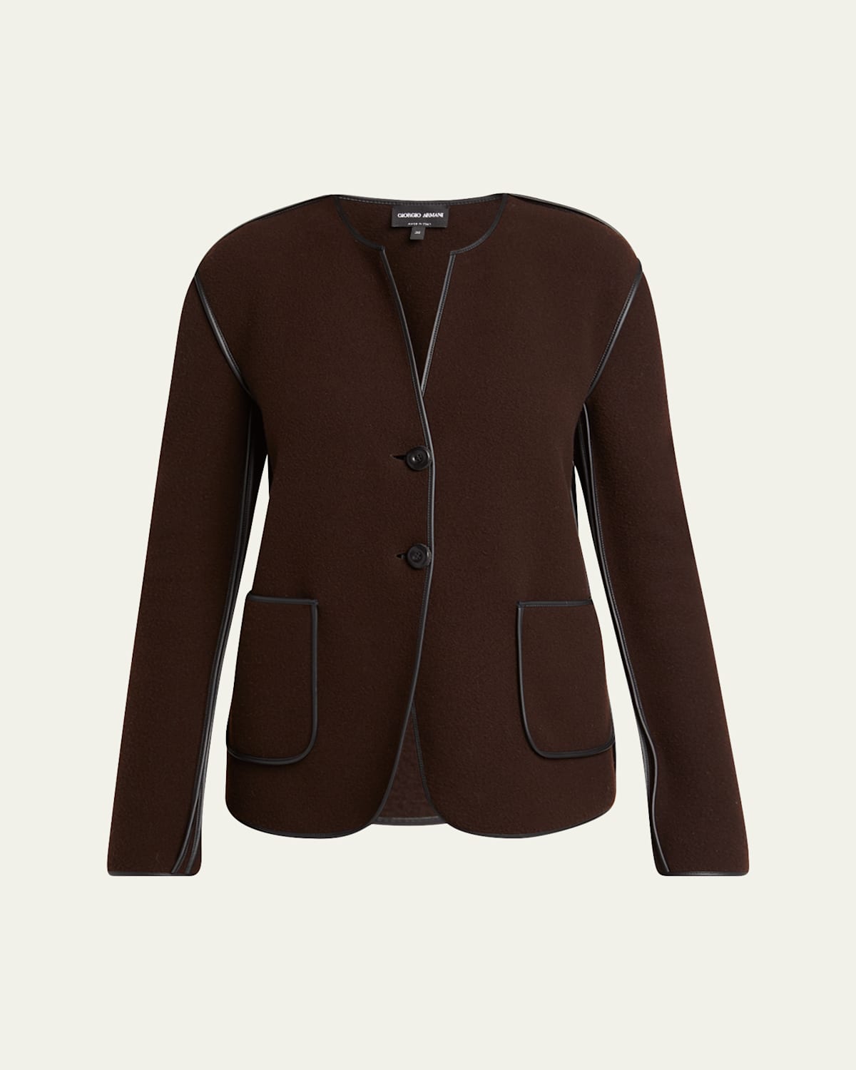 Giorgio Armani Leather Piping Cashmere Fleece Short Coat In Black