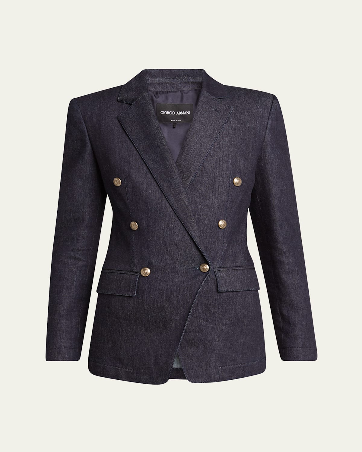 Cotton-Cashmere Denim Double-Breasted Blazer