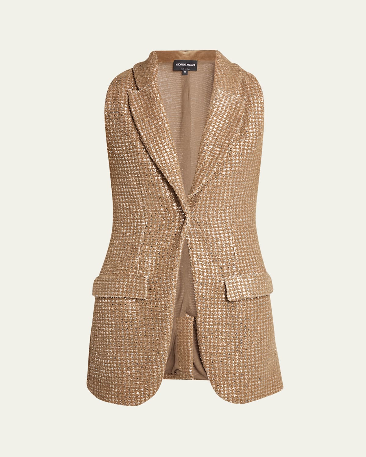 Giorgio Armani Sequined Houndstooth Single-breasted Vest In Brown