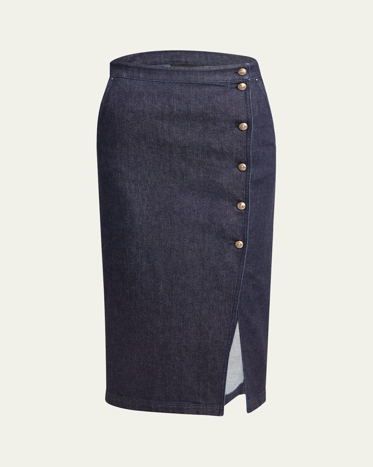 Giorgio Armani Cotton-cashmere Denim Button Midi Skirt In Blue