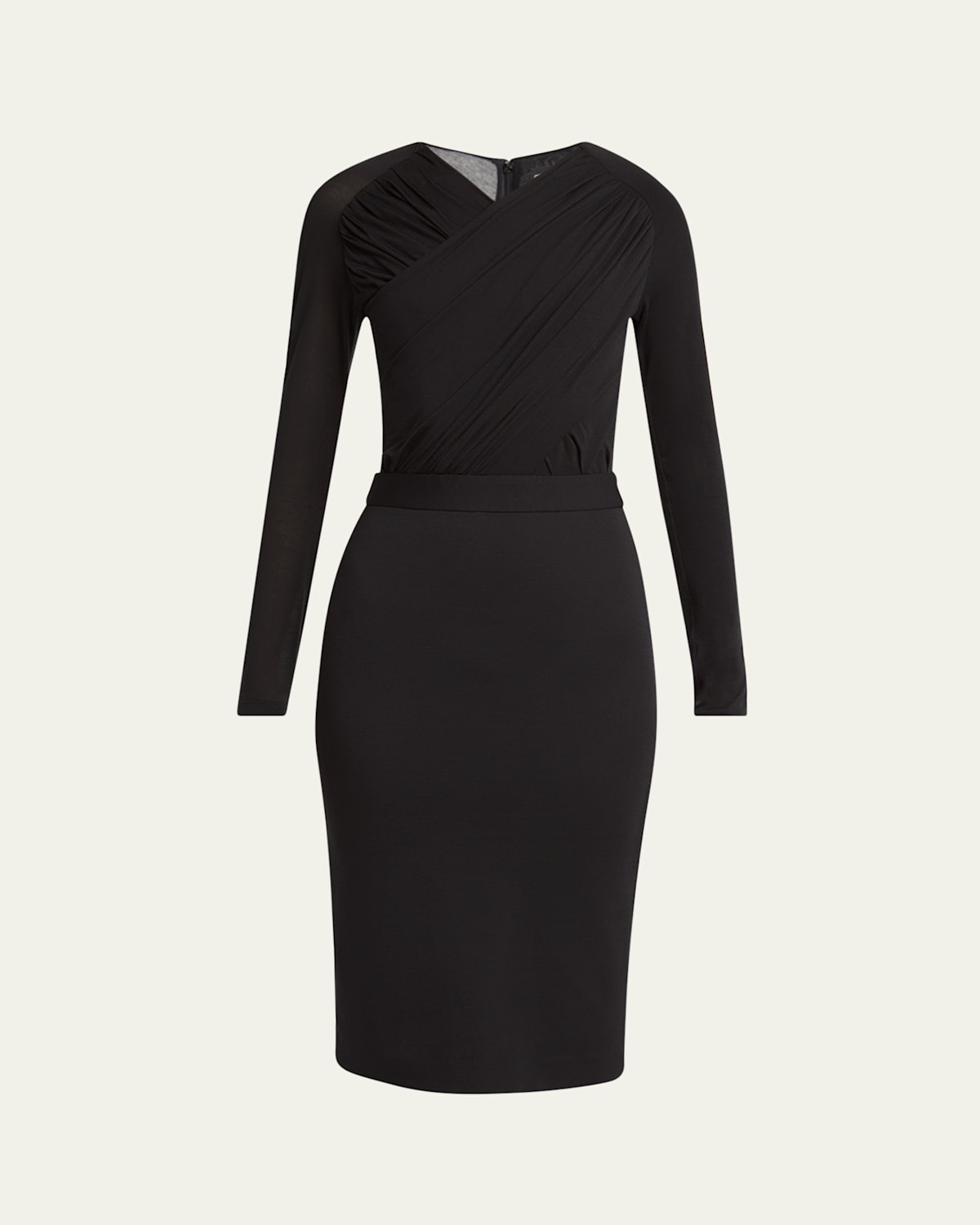 Giorgio Armani Ruched Jersey Long-sleeve Midi Dress In Black