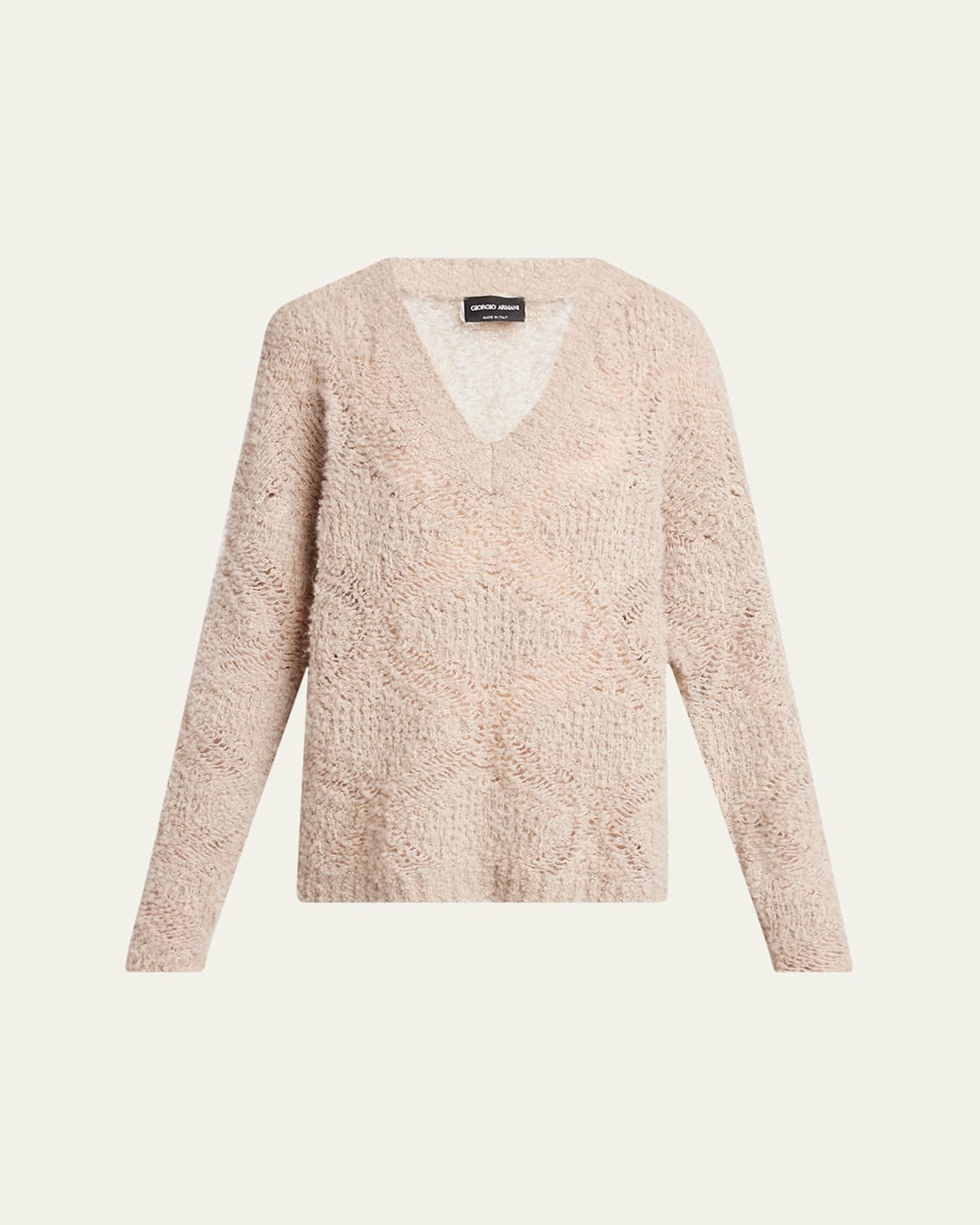 V-Neck Wool Cashmere Open-Knit Sweater