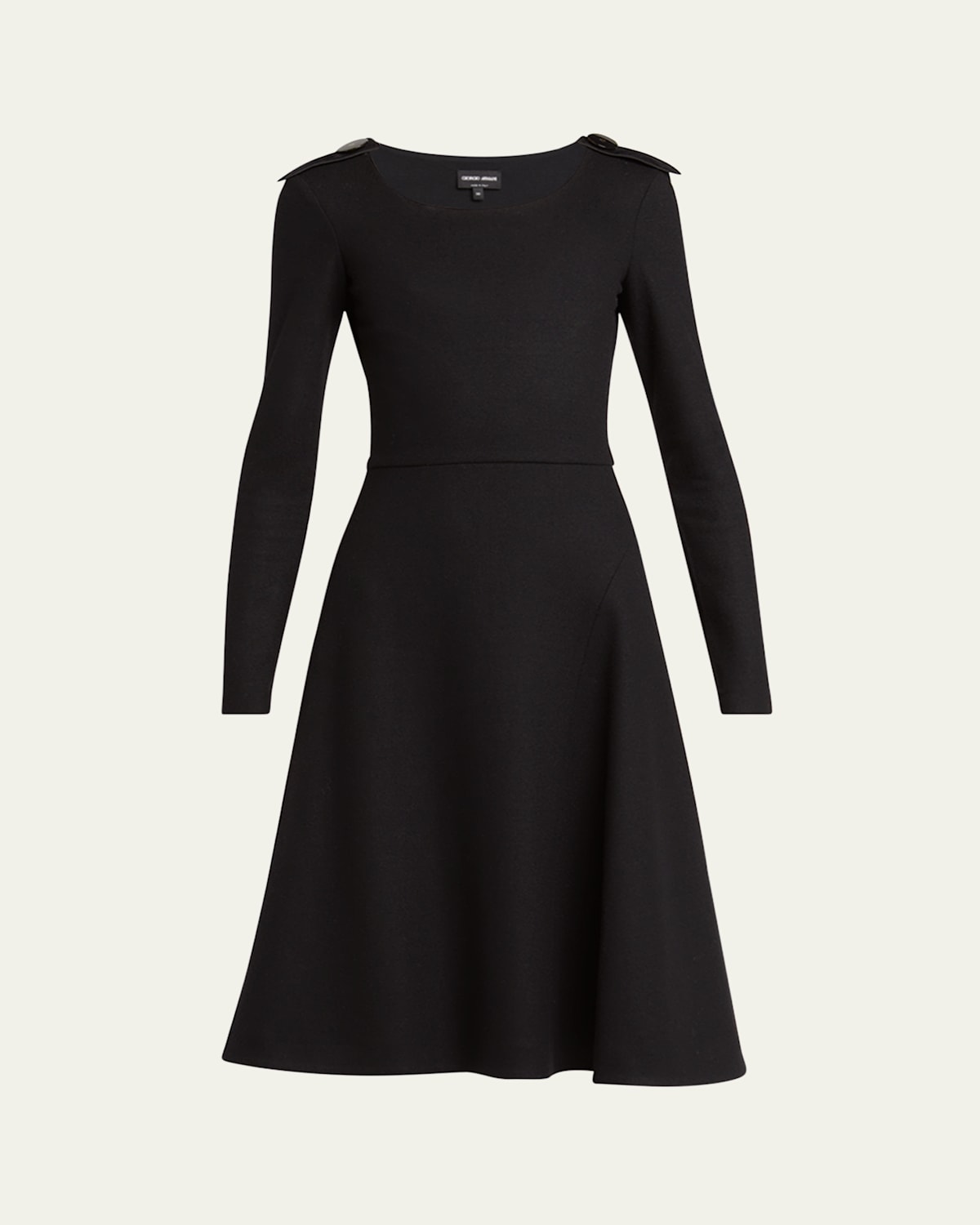 Giorgio Armani Shoulder-epaulet Long-sleeve Jersey Wool Midi Dress In Black