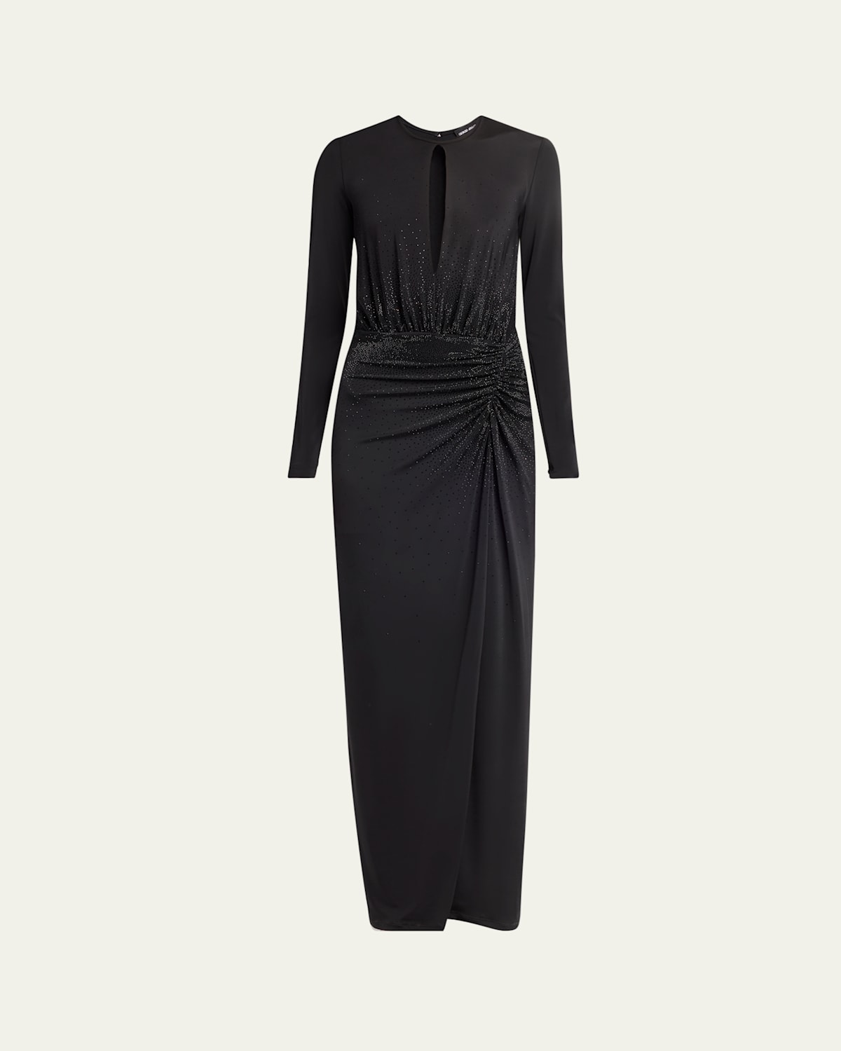 Giorgio Armani Keyhole Long-sleeve Crystal Draped Jersey Gown In Blue