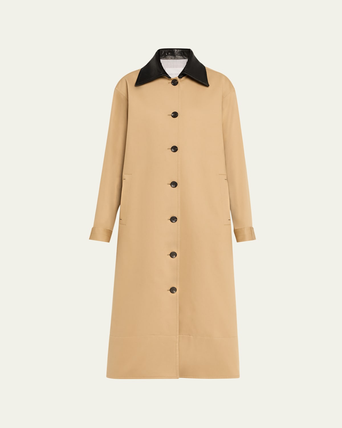 Leather-Collar A-Line Long Swing Coat