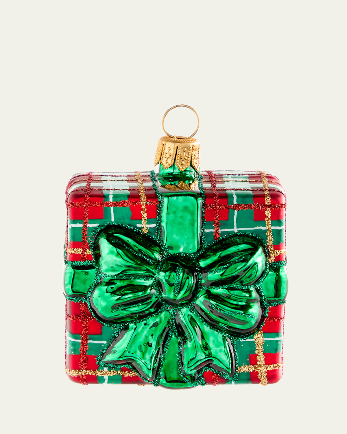 Bergdorf Goodman Plaid Present Christmas Ornament In Green