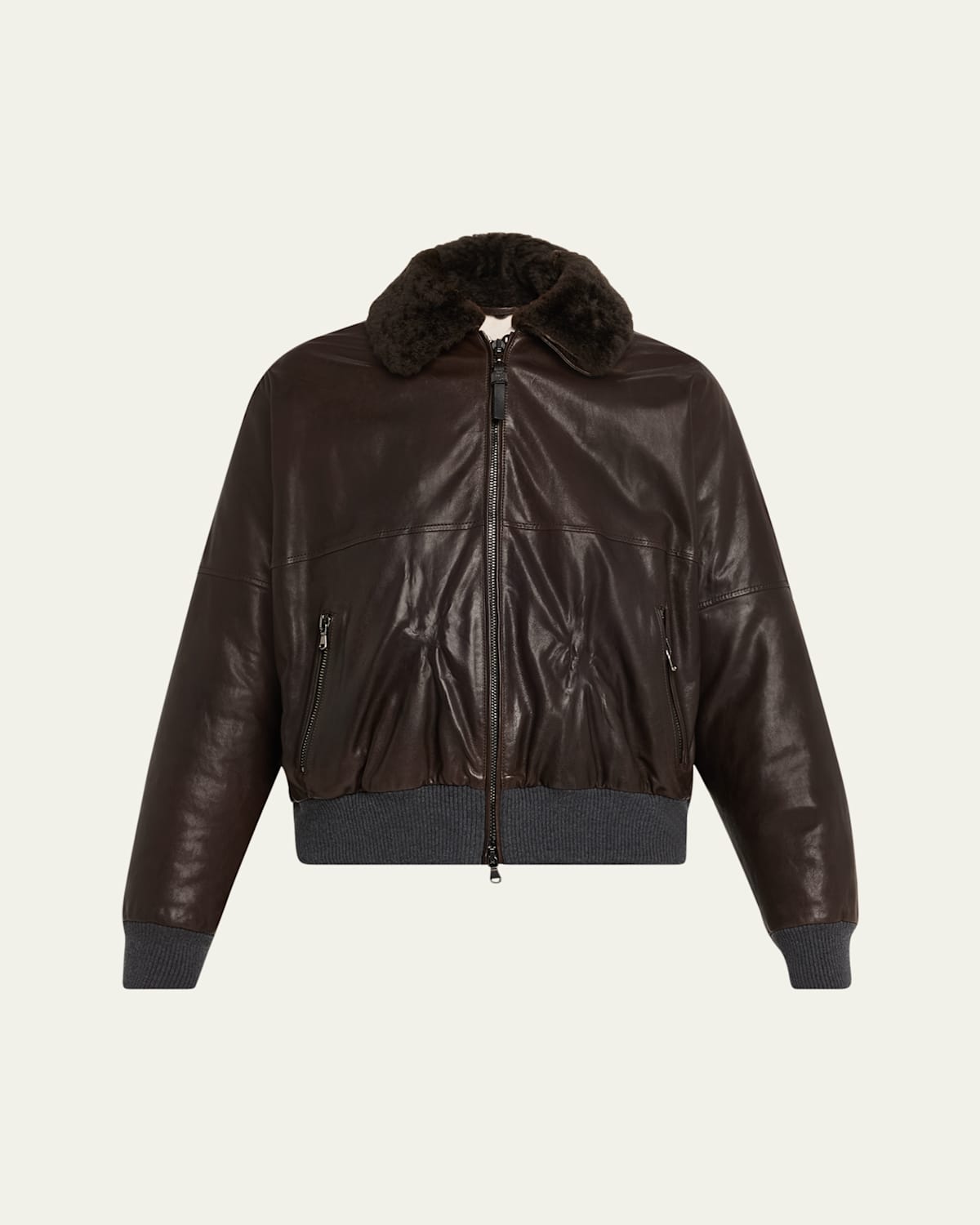 Leather Biker Jacket with Removable Shearling Collar