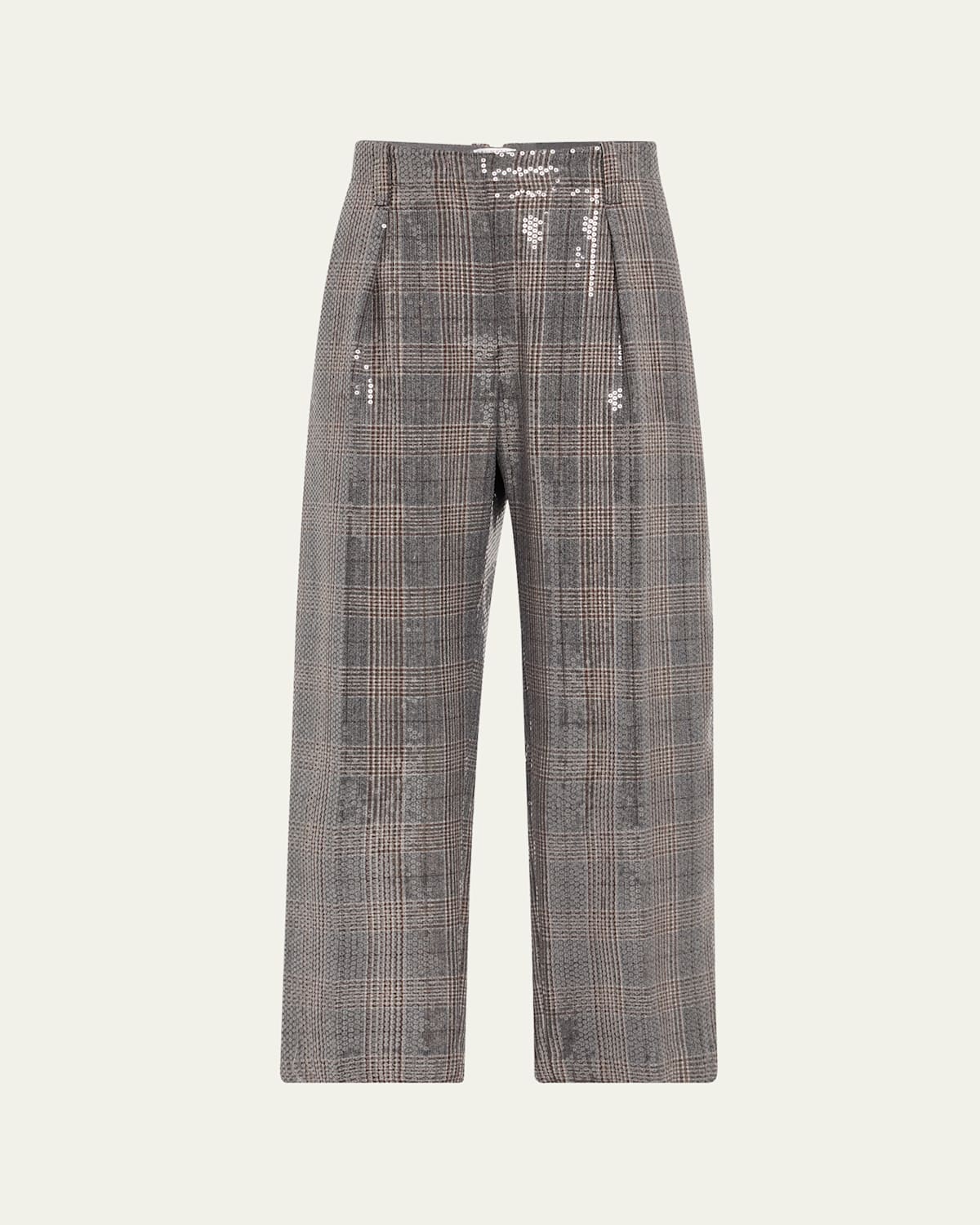 Brunello Cucinelli Sequin-embellished Check-pattern Trousers In Gray