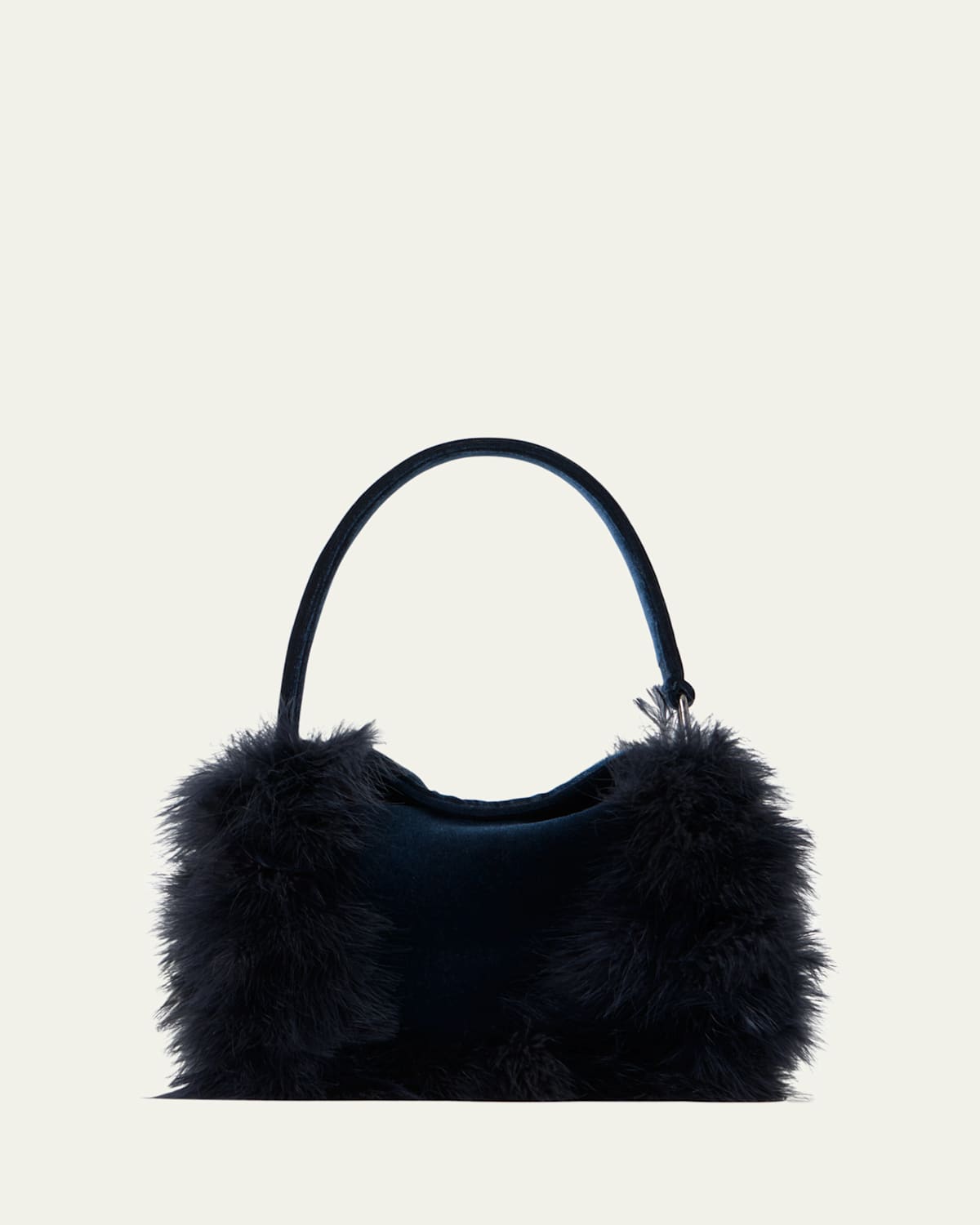 Akris Anna Mini Feather-trim Velvet Hobo Bag In Blue
