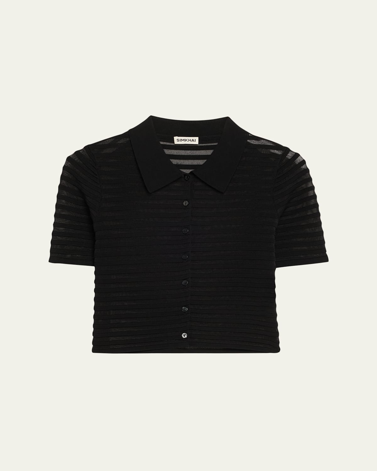 Simkhai Larken Short-sleeve Sheer Stripe Cardigan In Black
