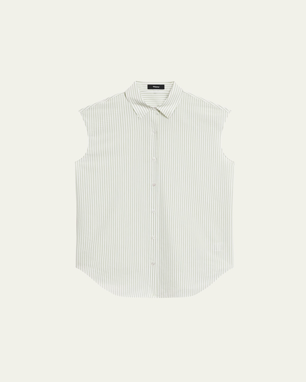 Theory Cinched Cap-sleeve Shirt In Striped Cotton-blend