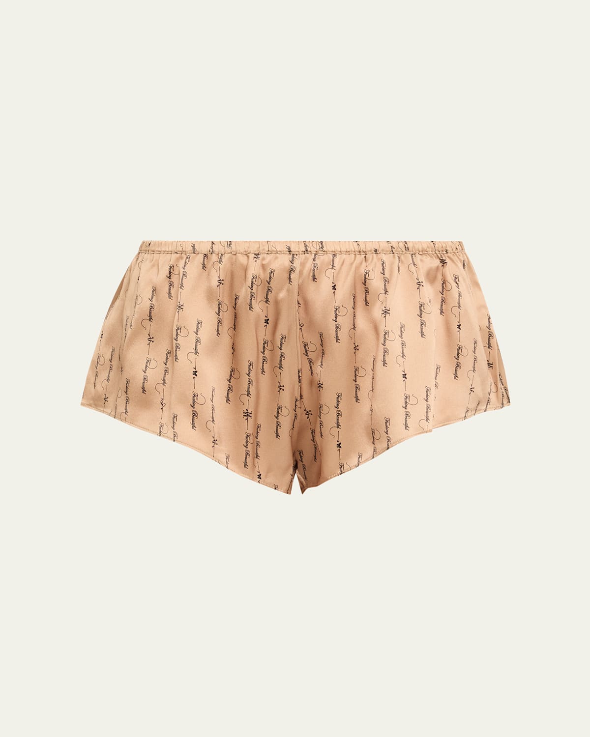 Kiki De Montparnasse Script-print Silk Lounge Tap Shorts In Brown