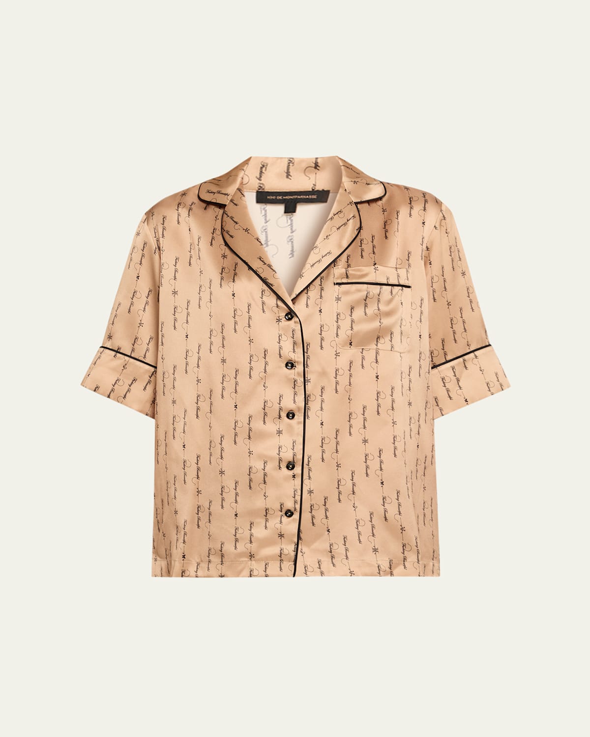 Kiki De Montparnasse Script-print Silk Lounge Top In Brown