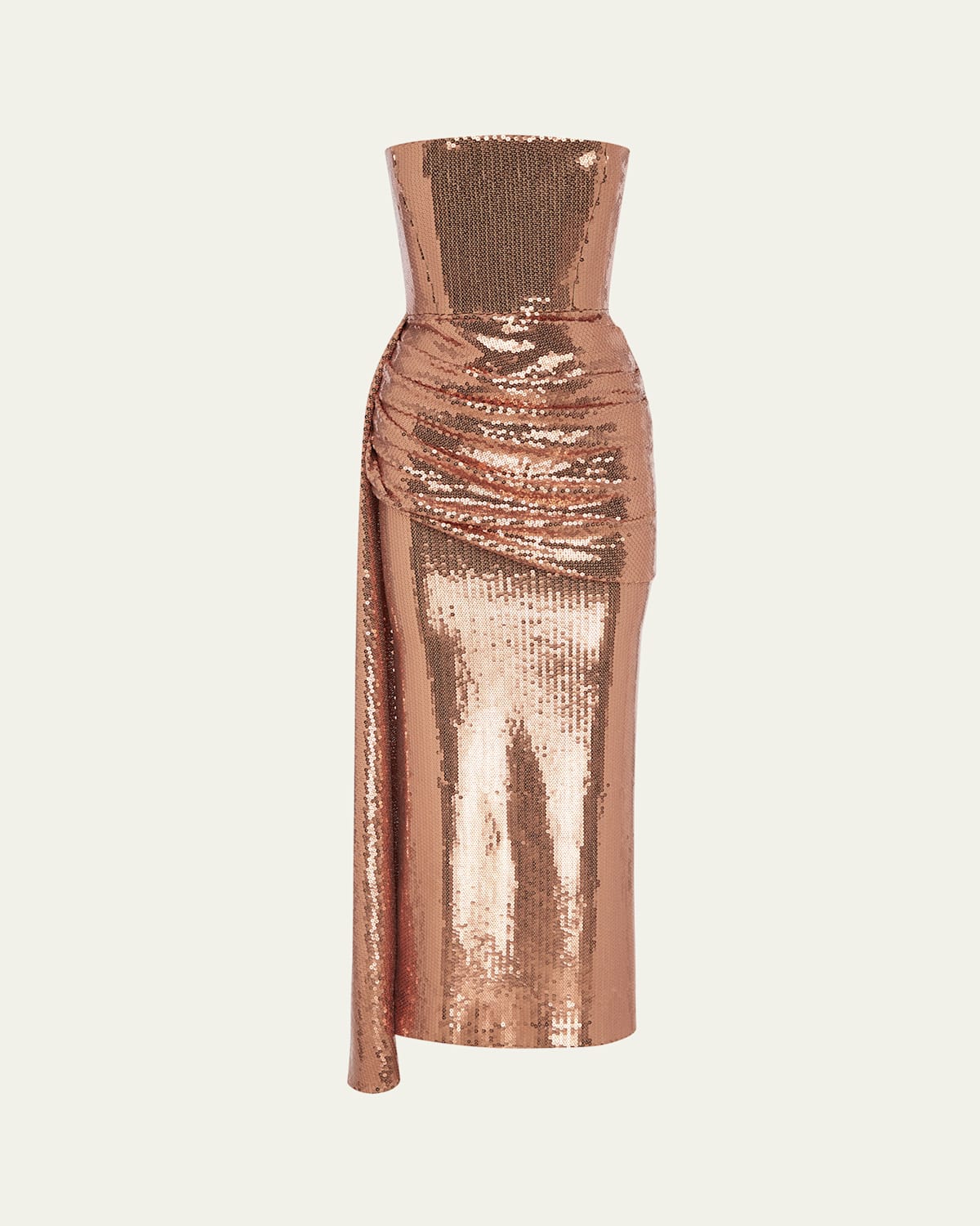 Alex Perry Strapless Draped Sequin Mesh Midi Dress
