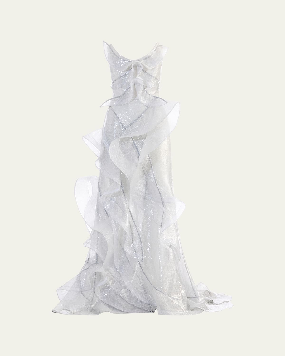 Maticevski Refraction Strapless Ruffled Sequined Mesh Gown In White