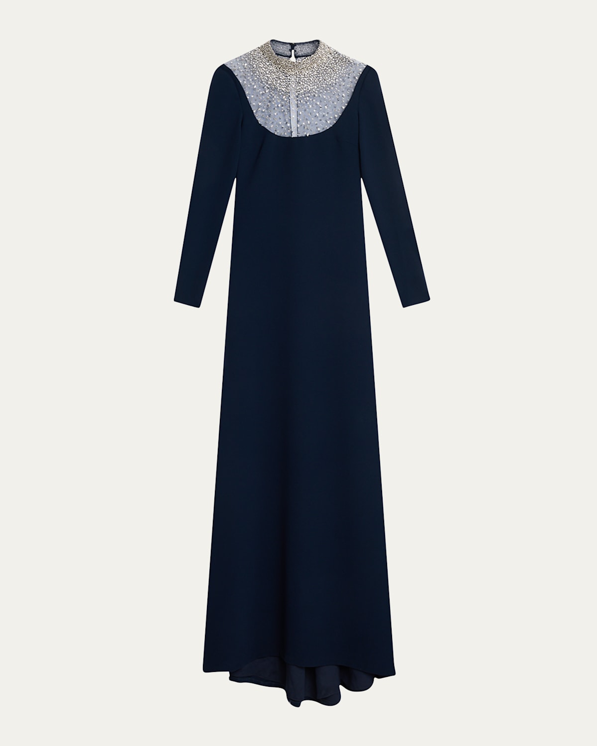 Naeem Khan Crystal Beaded Crepe Long-sleeve Illusion Gown In Black