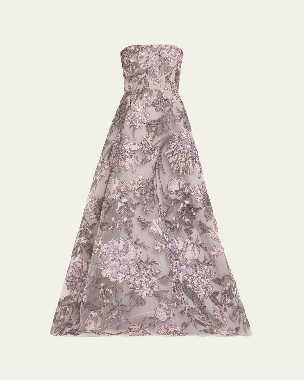 Strapless Floral Raffia Embroidered Gown