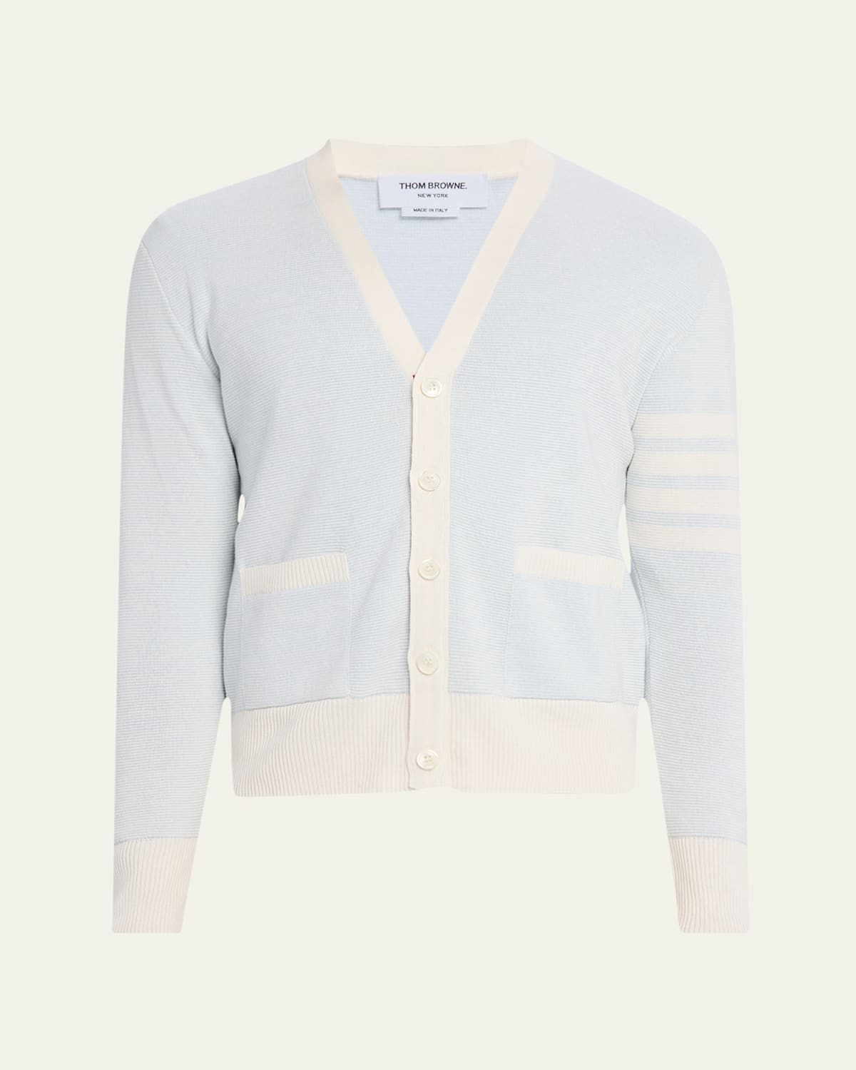 Thom Browne Blue Linen Cotton 4-bar Relaxed Fit Cardigan In Blue