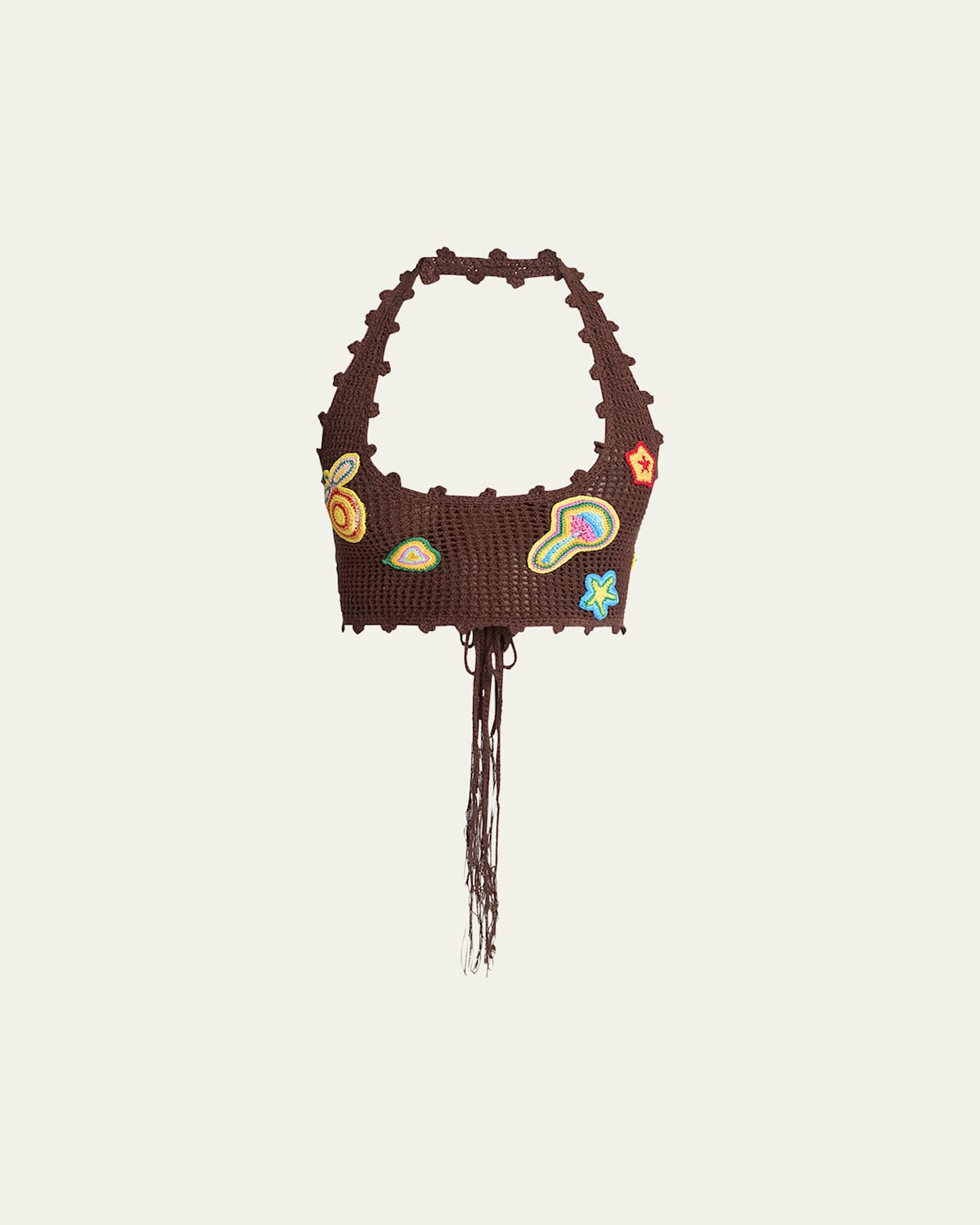 Casablanca Halter Crochet Bralette With Patches In Brown