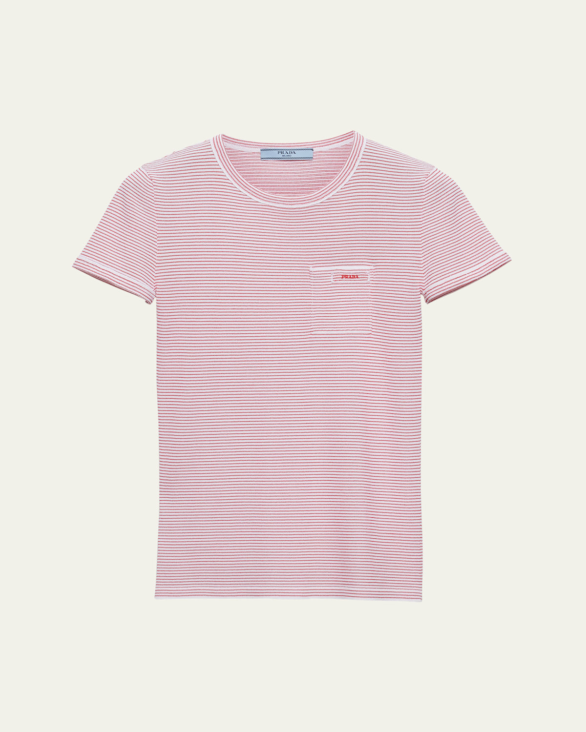 Prada Striped Pocket Short-sleeve Viscose Sweater