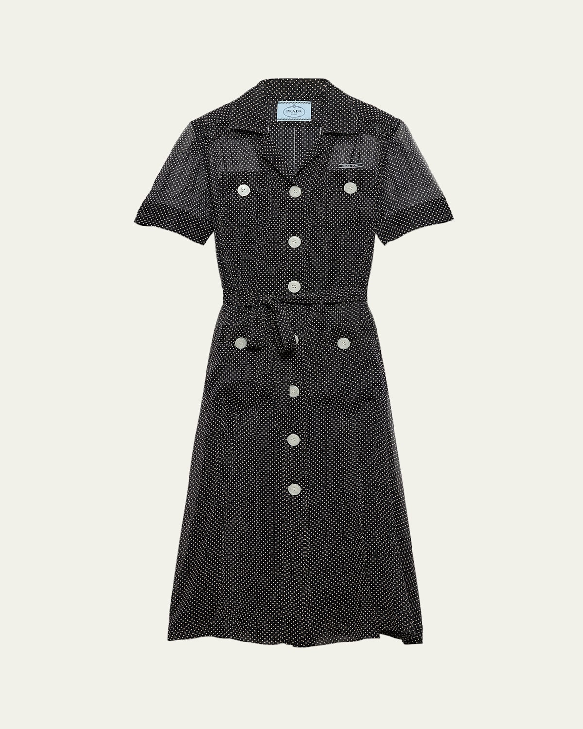 Prada Polka-dot Chiffon Short-sleeve Midi Shirtdress