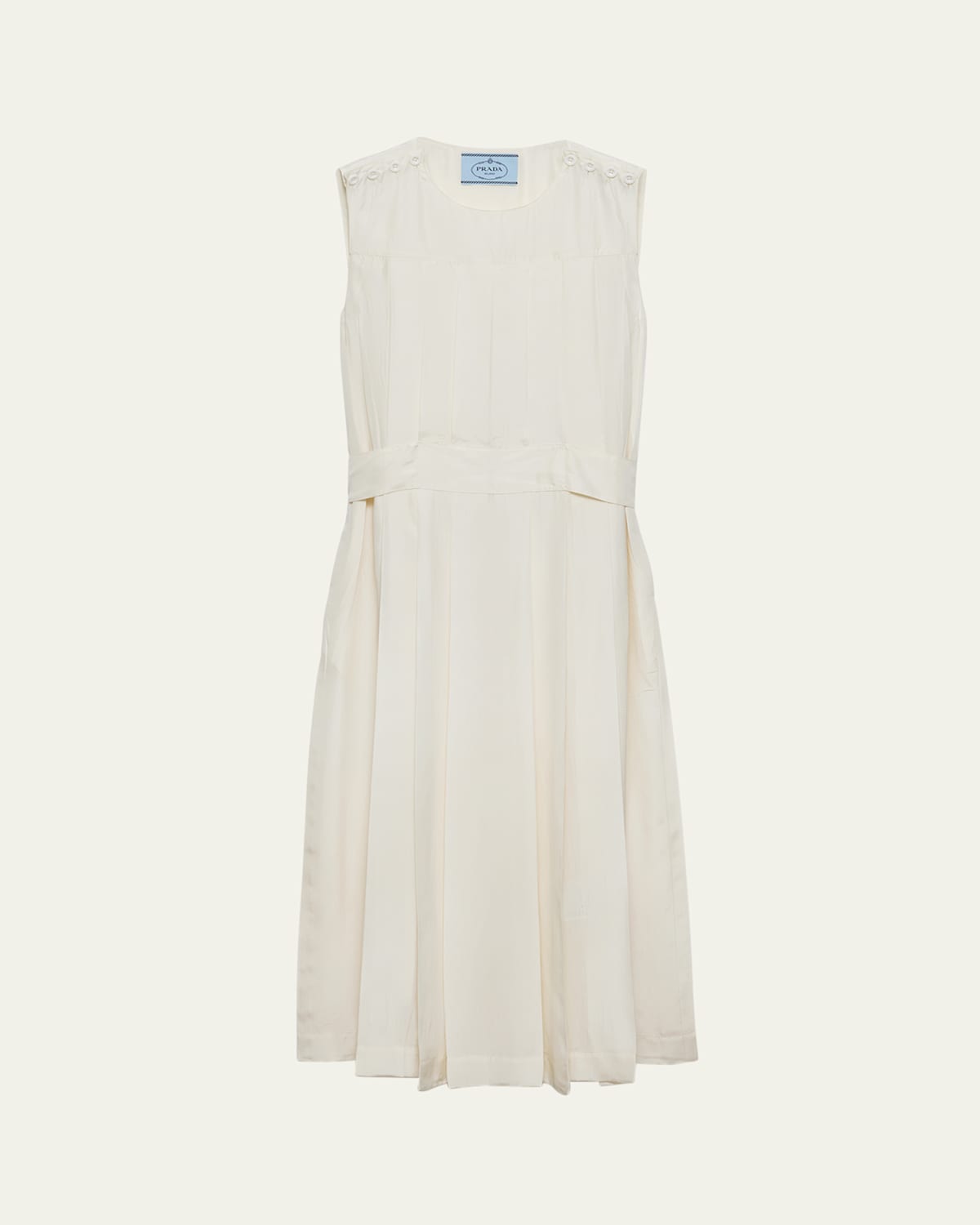 Prada Sleeveless Pleated Ponge Silk Midi Dress