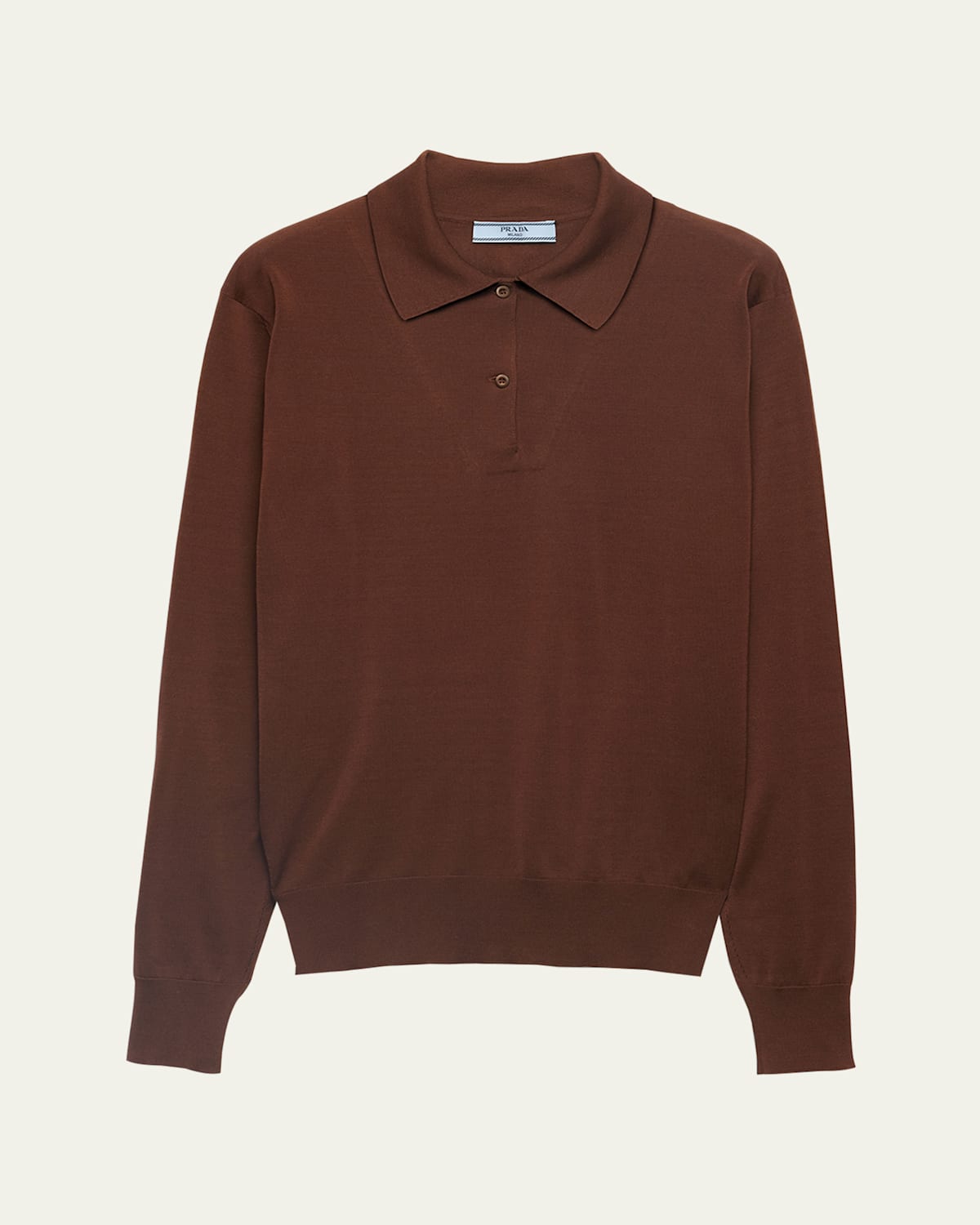 Prada Cotton Long-sleeve Polo Sweater In Brown