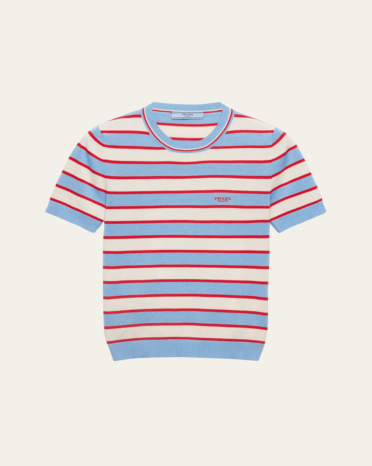 Prada Striped Short Sleeve Cotton Sweater