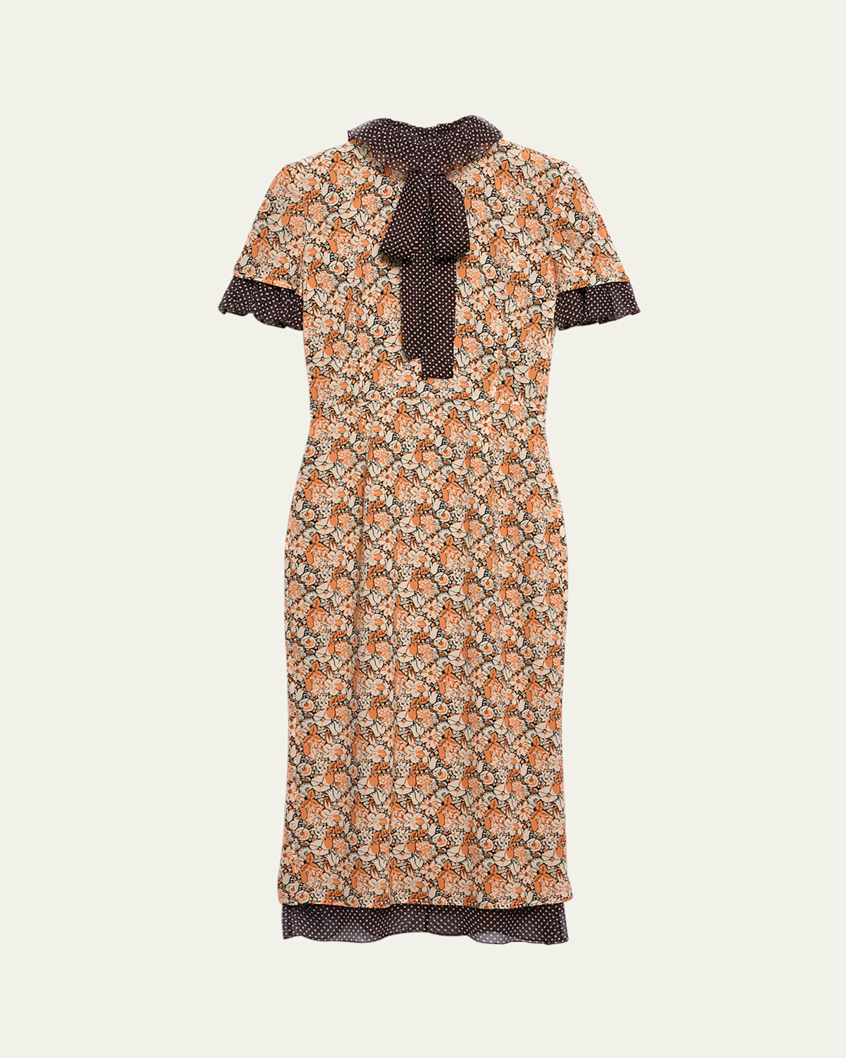 Prada Floral Georgette And Polka-dot Chiffon Layered Midi Dress With Bow
