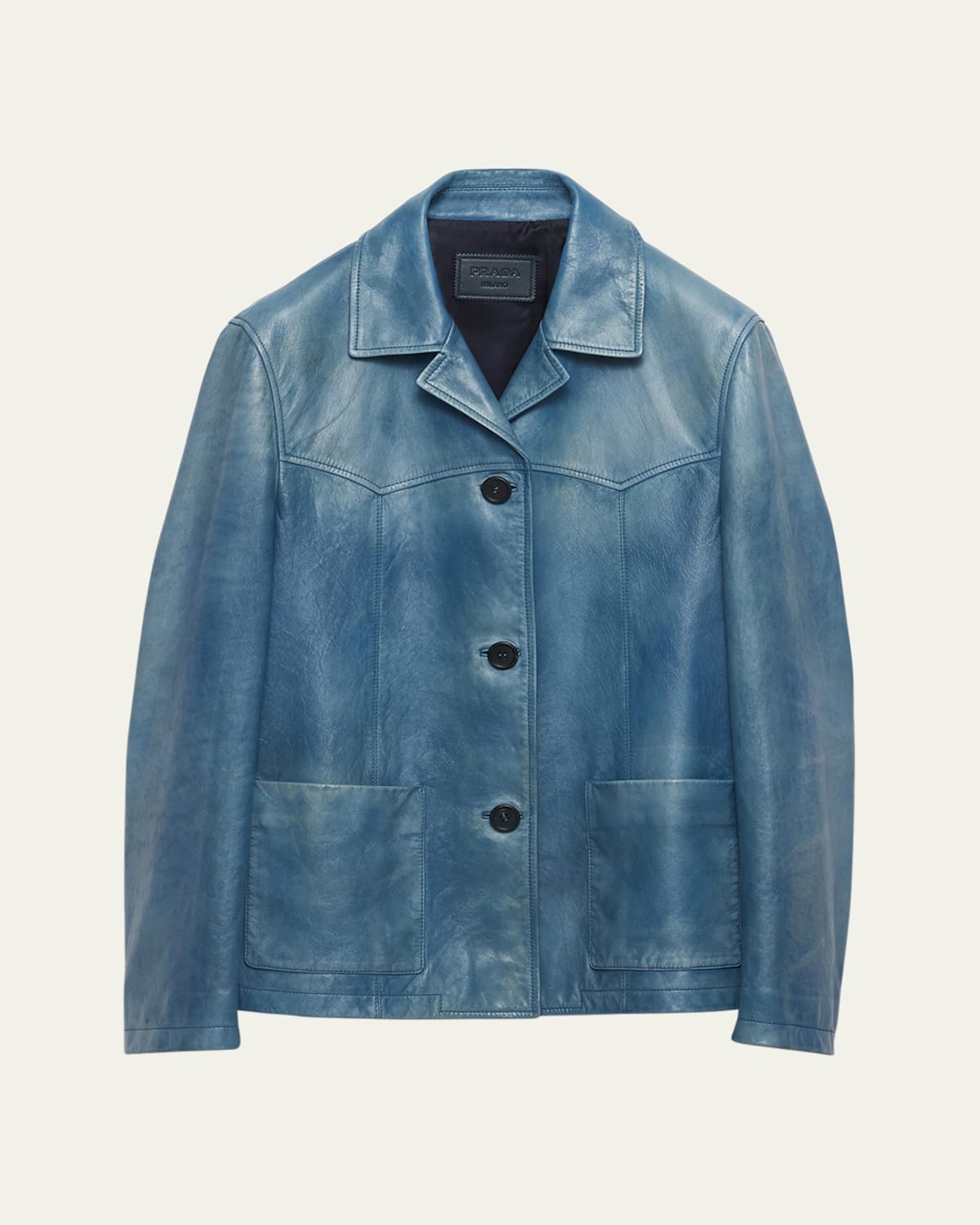 Prada Womens Blue Logo-embroidered Nappa-leather Jacket In Blue