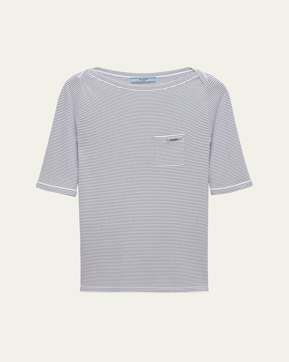 Prada Striped High-neck Elbow-sleeve Sweater