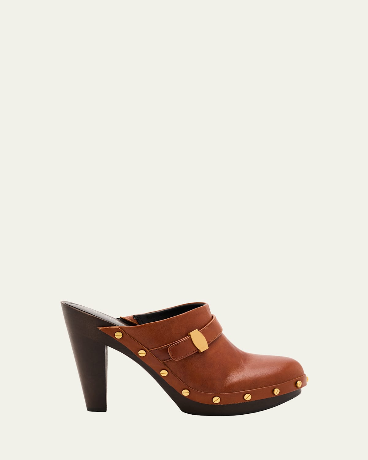 Veronica Beard Giana Leather Block-heel Mules In Brown