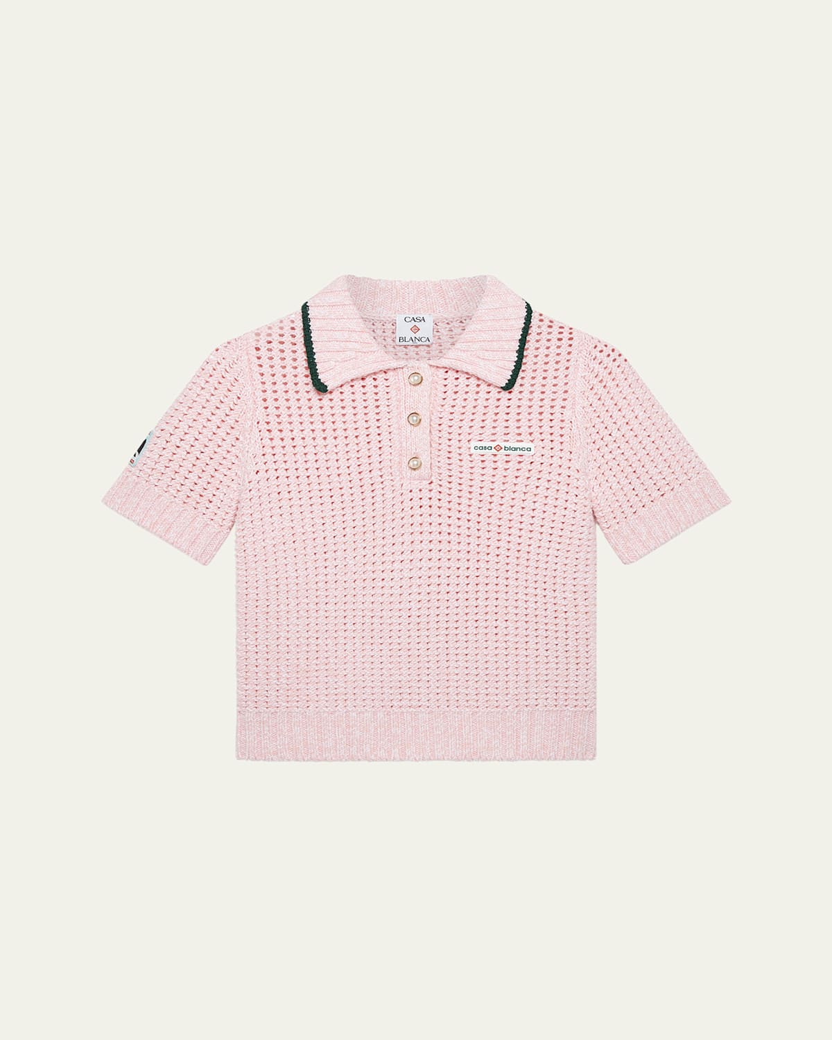 Casablanca Mouline Crochet-knit Cropped Polo In Pink