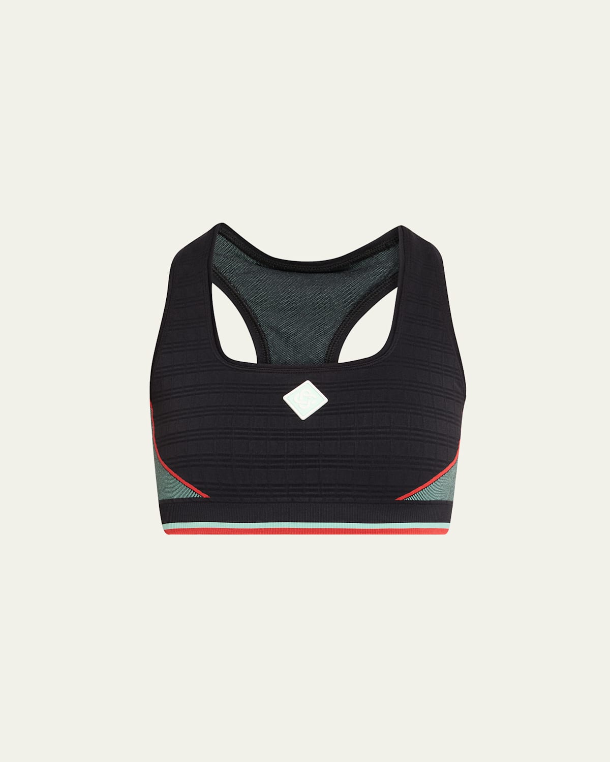 Casablanca Block Detail Racer Back Textured Sports Bra In Black