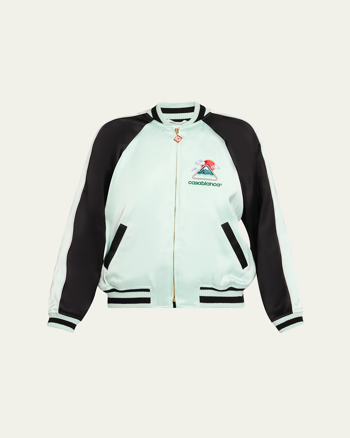 Casablanca Embroidered Bicolor Satin Bomber Jacket In Green