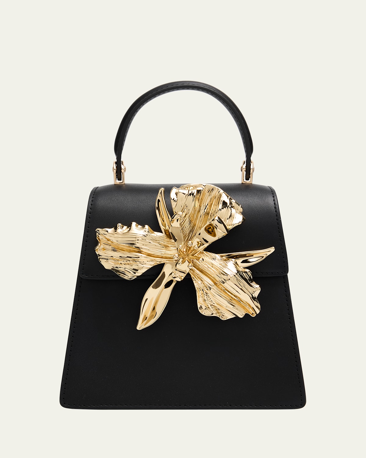 Cult Gaia Emilia Flower-embellished Leather Top-handle Bag In Black