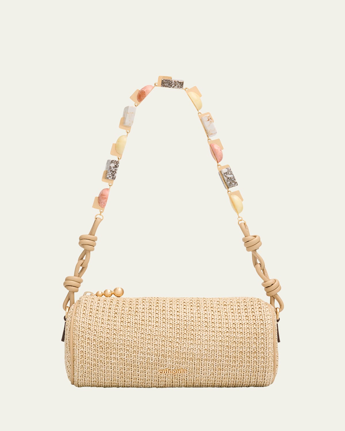 Cult Gaia Zozina Stone-embellished Raffia Shoulder Bag In Brown