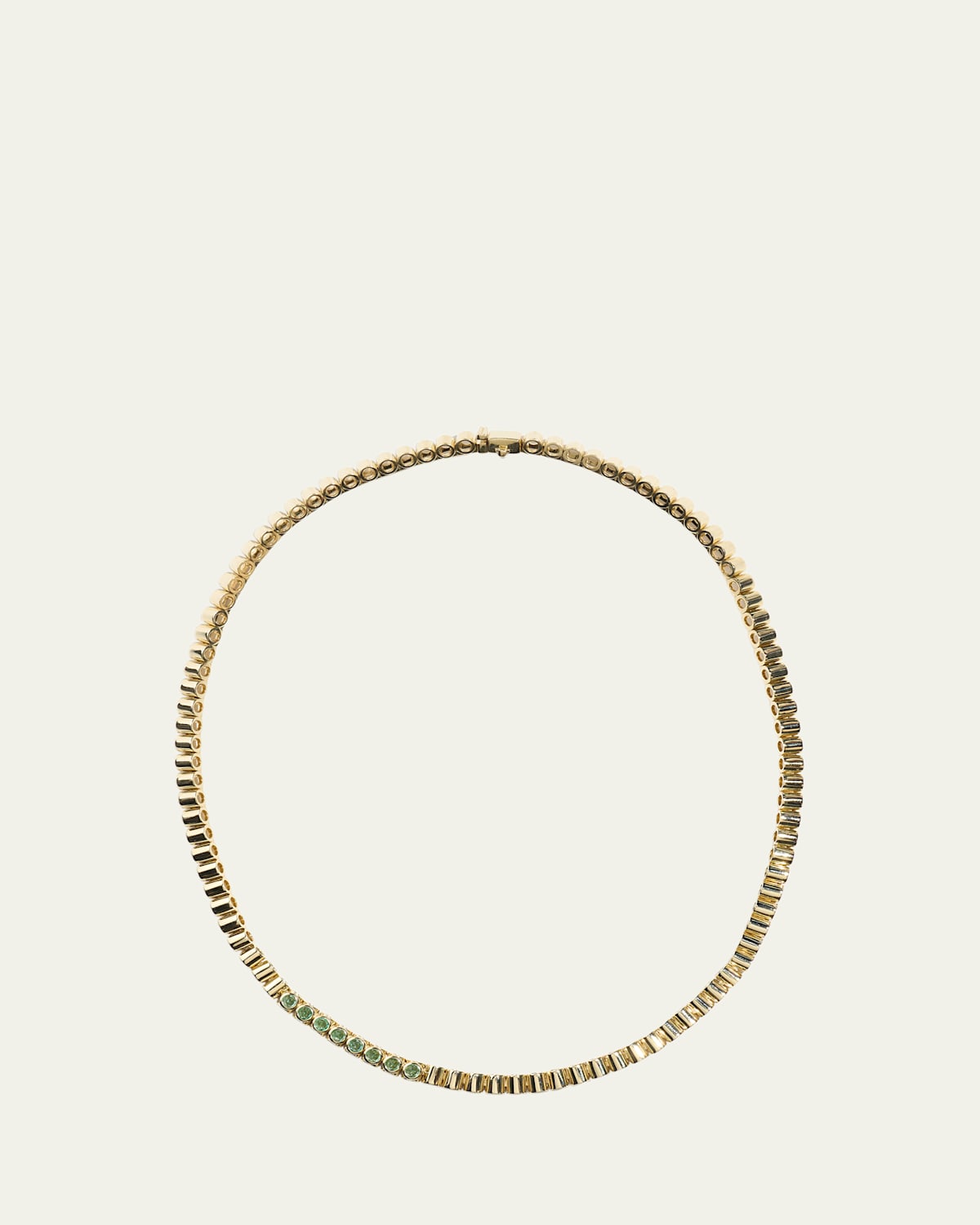 TUBBO 14K Gold Diamond and Emerald Tennis Necklace