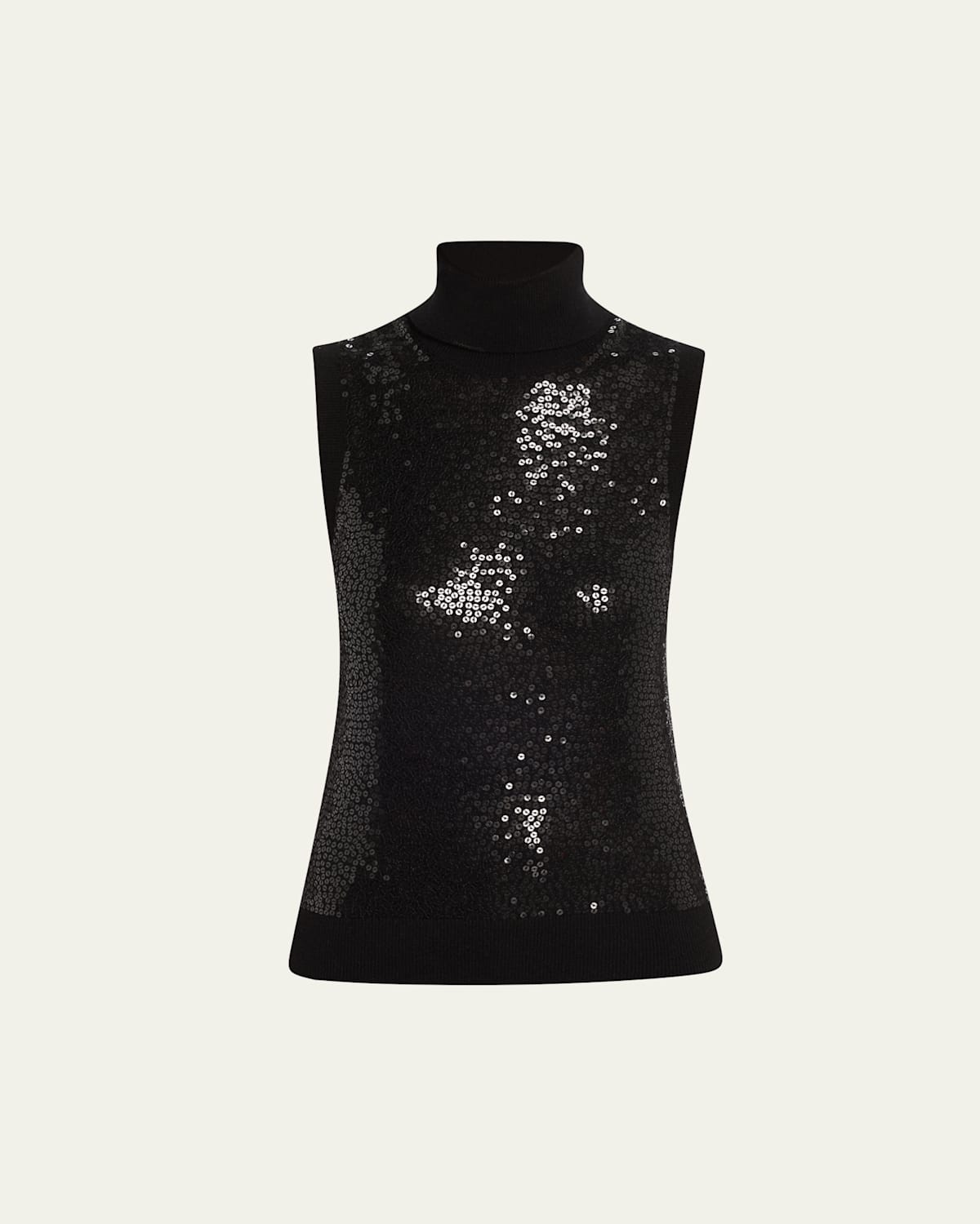 Sequined Sleeveless Cashmere Turtleneck